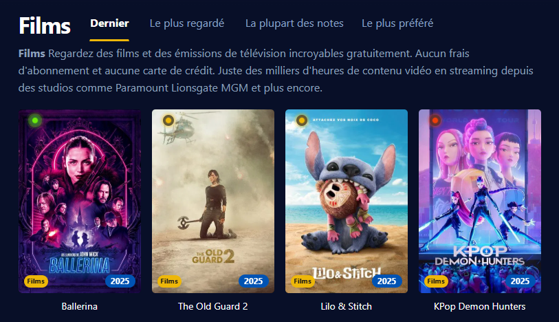 Visuel de l'interface de Wiflix